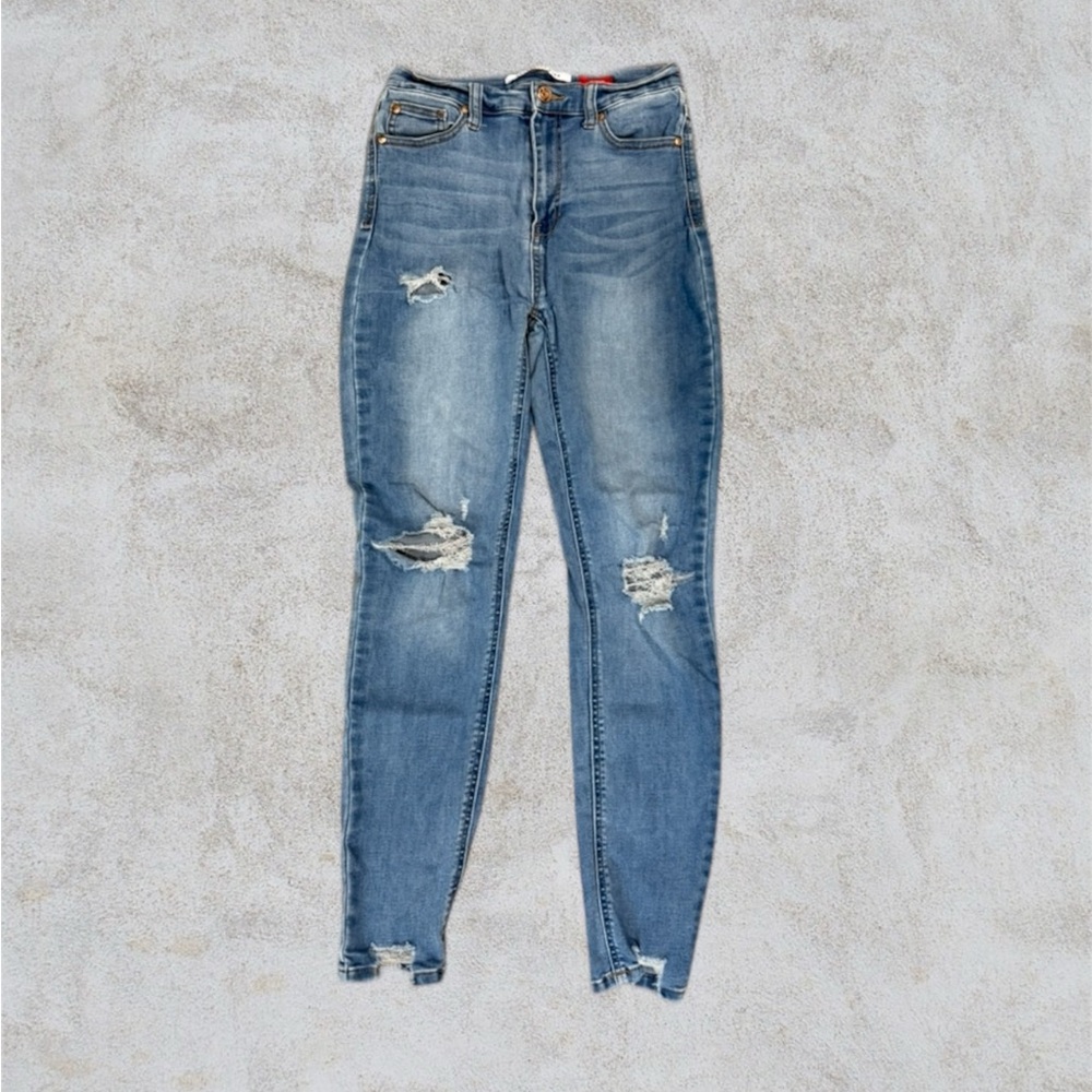 Celebrity Pink Light Blue Distressed Skinny Jeans